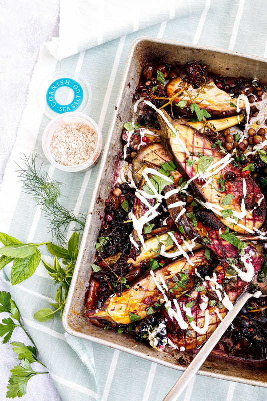 Roasted Aubergine and Grapes