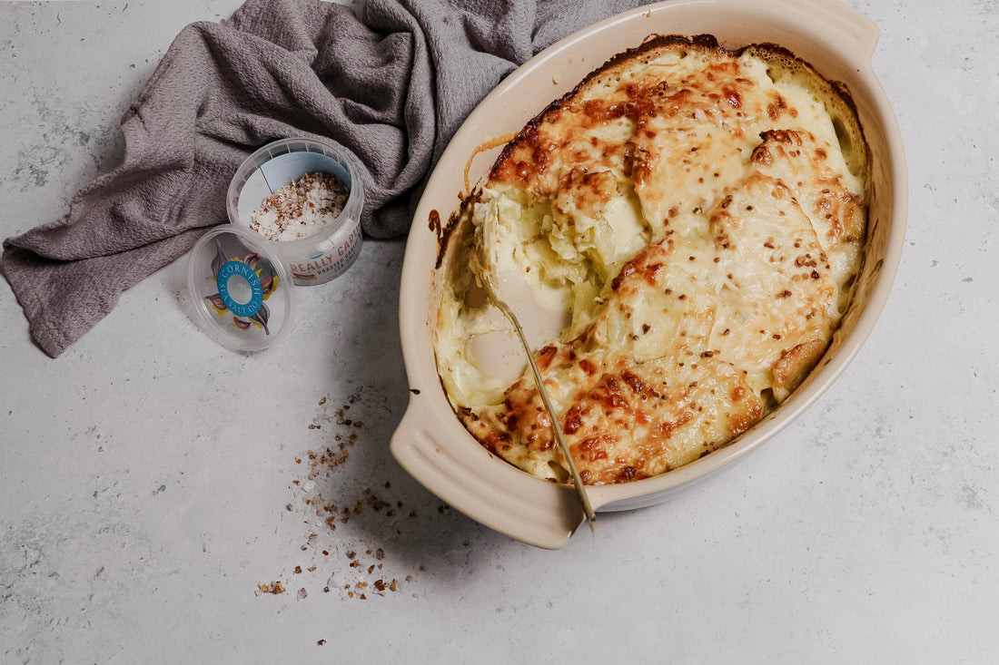 Indulgent Dauphinose  potatoes with Cornish Sea Salt Really Garlicky