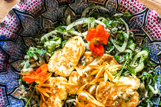 Halloumi with fresh green salad