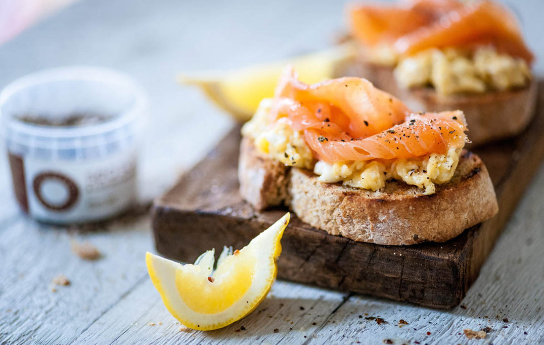 Smoked Salmon and Scrambled Egg on Toasted Farmhouse Loaf